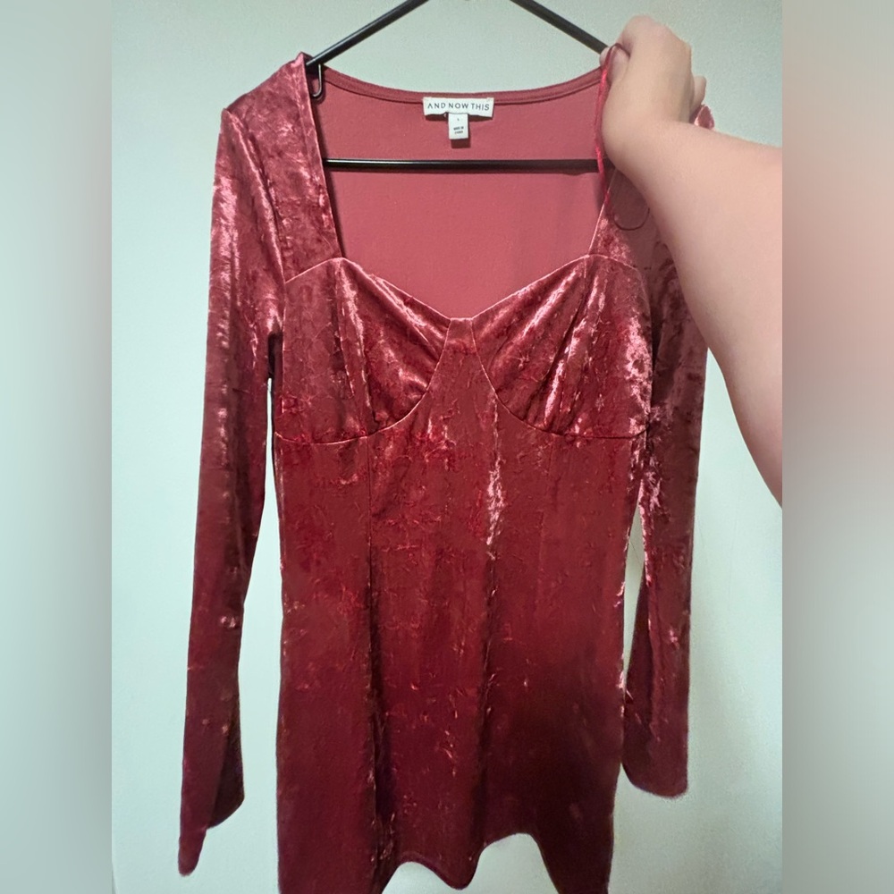 Crushed Velvet Long Sleeve Bustier Dress - Deep Wine